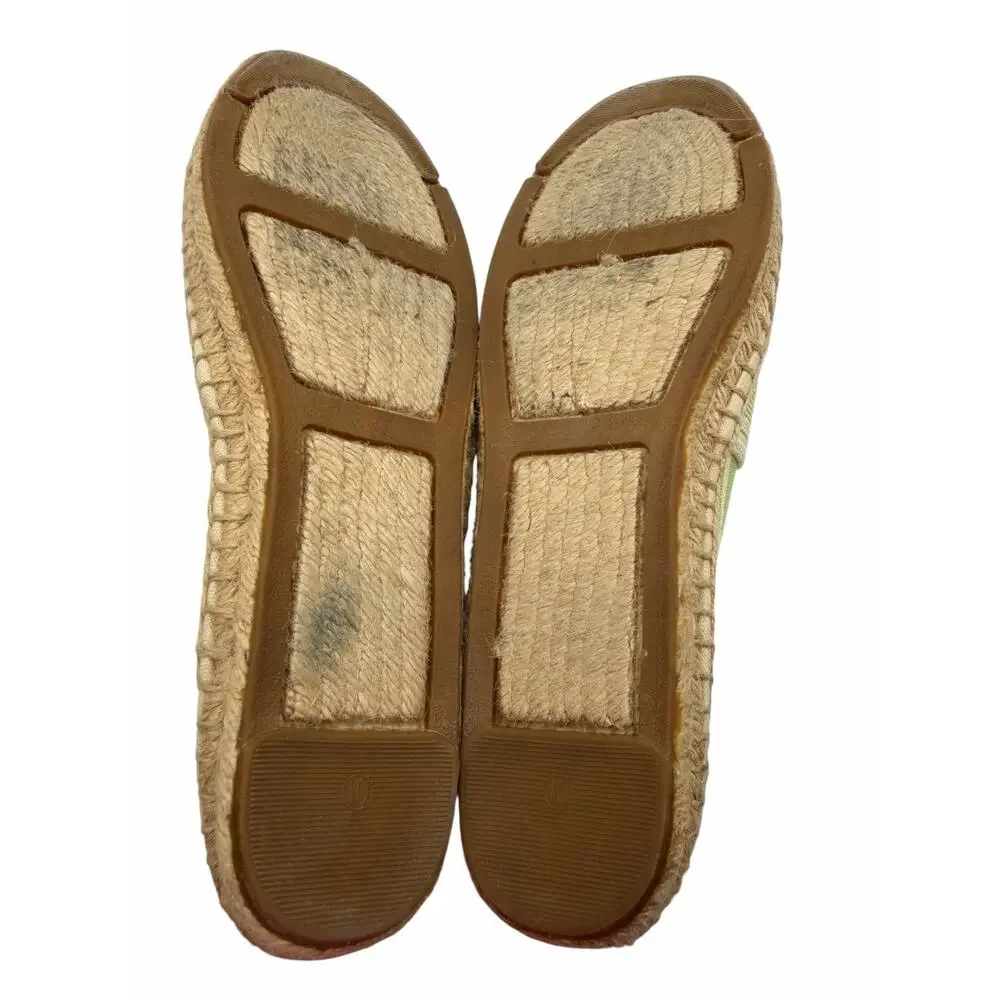 Tory Burch Striped Espadrille Slip-On Flats Green‎ Ivory Canvas Jute Women’s 10
